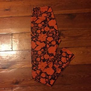 Lularoe OS Leggings Orange and Black Fall Folliage